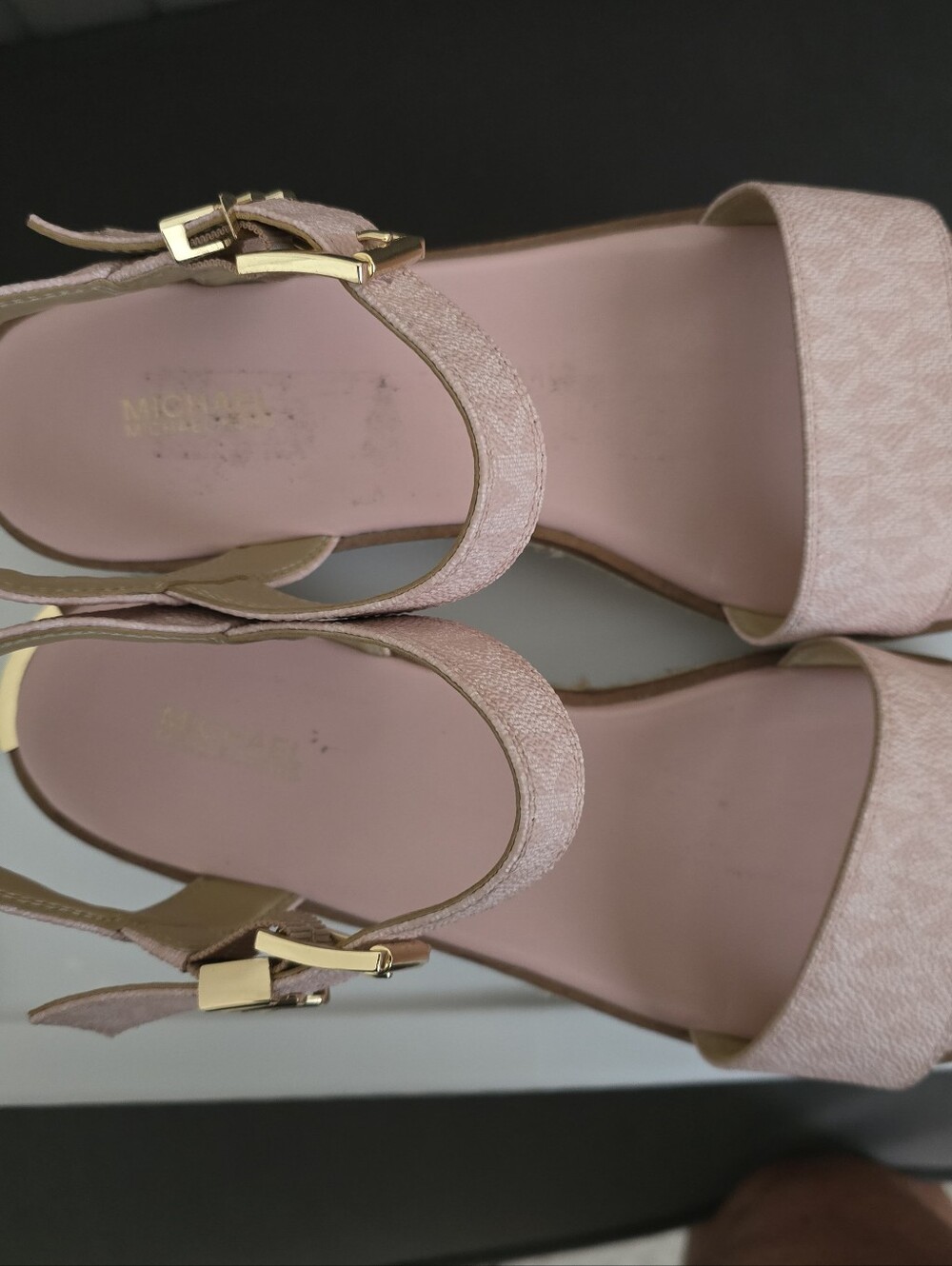 Michael Kors (Two Pair) Light Blue Logo And Pink Espadrille Platform Sandals - Picture 9 of 11